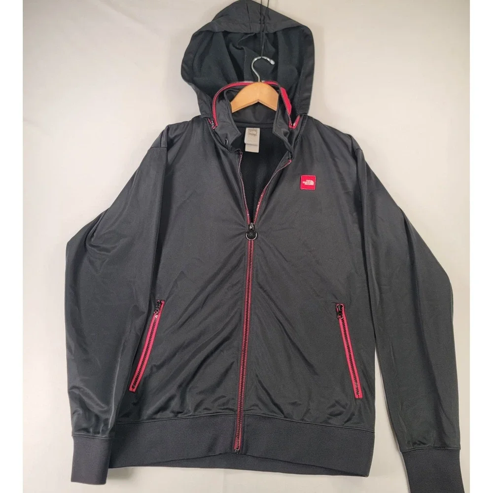 The North Face Hooded Full Zip Jacket Black Red Hidden Hood Men's Large